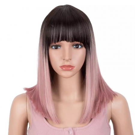 PERUCI CU PAR MEDIU - Peruca C40 Ombre Roz cu Breton