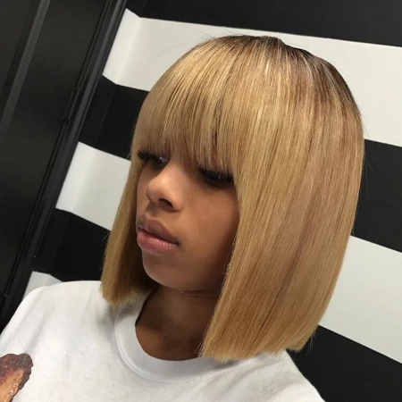 Peruca C790 PAR NATURAL Blonda Ombre Baza Bruneta Bob cu Breton [1]