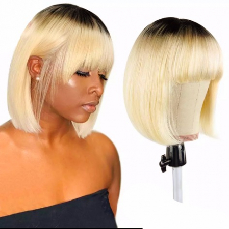 PERUCI PAR NATURAL 100% - Peruca C793 PAR NATURAL Blonda Ombre Bob cu Breton Baza Bruneta