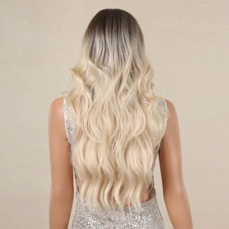 Peruca C59 Blonda Ombre Cu Breton Creata Blond Platinat Gri Cu Suvite [3]