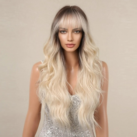 Peruca C59 Blonda Ombre Cu Breton Creata Blond Platinat Gri Cu Suvite [1]