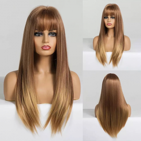 PERUCI CU PAR LUNG - Peruca C41 Satena cu Breton si Varfuri Blonde