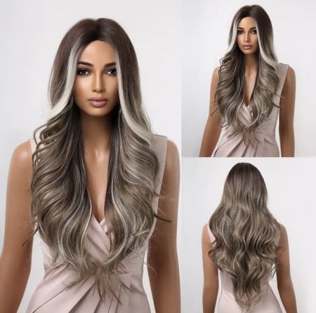 Peruca C945 Satena Ombre cu Suvite Blonde Ondulata [4]