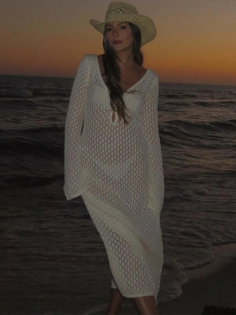 Rochie C1172 Mokki Crosetata Cu Maneci Largi [4]
