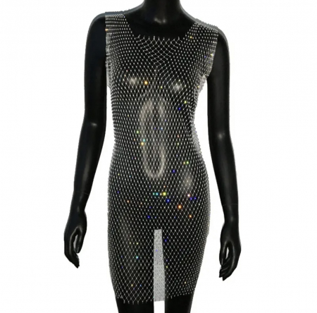 Rochie C1182 Scurta Luxy Alba Plasa Cristale [4]