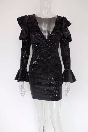 Rochie C1481 Catifea Lory Negra Stralucitoare [3]