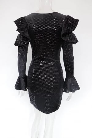 Rochie C1481 Catifea Lory Negra Stralucitoare [4]