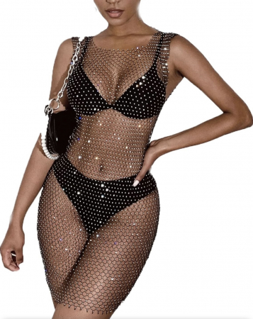 IMBRACAMINTE - Rochie C799 Scurta Luxy Plasa Cristale
