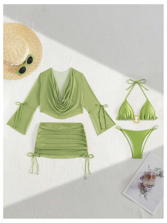 Set Costum de Baie C1644 Royale + Fusta + Bluza Cu Catarama Aurie [3]