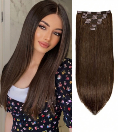 EXTENSII - Set Extensii Cu Clips C1754 Satene Saten Inchis PAR NATURAL 100%
