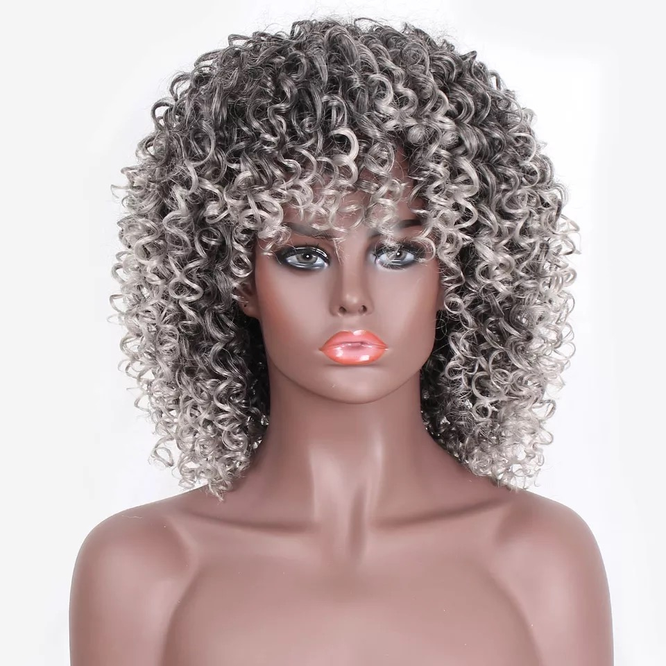 Peruca C60 Blonda Gri Afro Cu Breton Par Cret