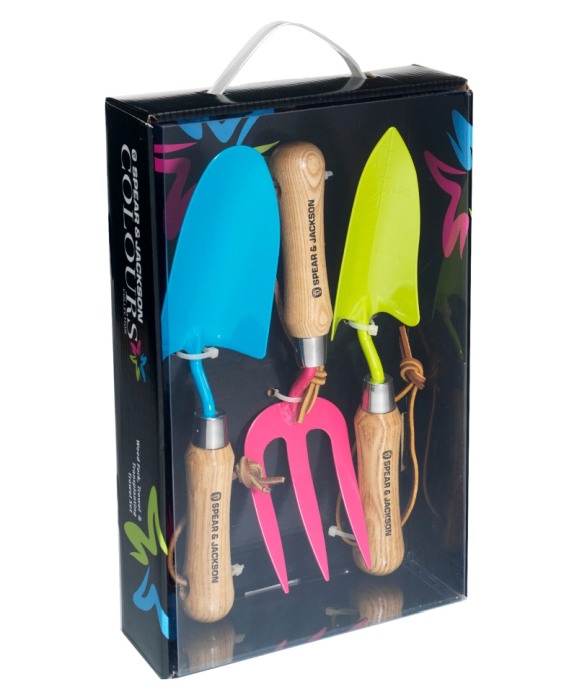 Set gradinarit cadou cu trei piese cu lame otel carbon colorate, manere lemn, Spear & Jackson Colours [2]