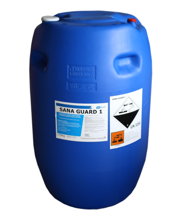 Produse consumabile - Detergent concentrat alcalin lichid fara clor BouMatic Sana Guard 1, pentru instalatii de muls si tancuri de racire