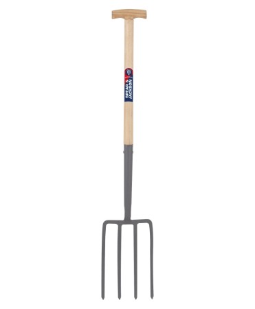 Furci si greble - Furca sapat cu 4 coarne otel carbon, coada lemn, maner T lemn, Spear & Jackson Neverbend