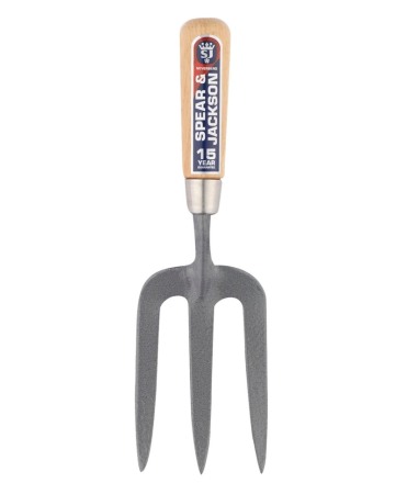 Scule si unelte - Mini furca gradinarit cu 3 coarne otel carbon, coada lemn, Spear & Jackson Neverbend Carbon