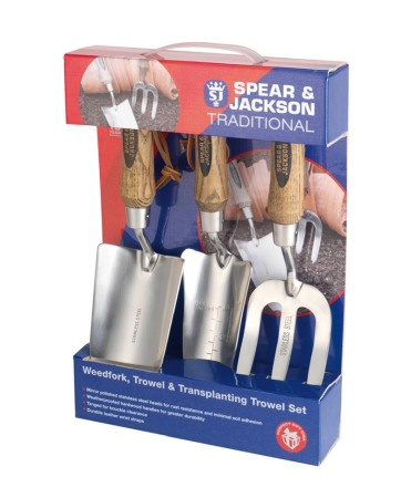 Seturi unelte gradinarit - Set gradinarit cadou cu trei piese cu lame inox, manere lemn, Spear & Jackson Traditional Stainless