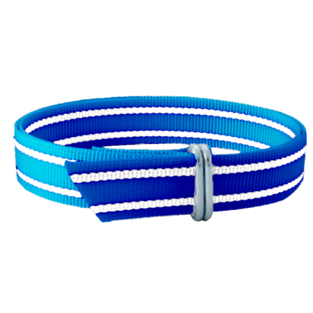 Identificare si marcare vaci - Zgarda textila animale mari, 40 mm, catarama metalica, Akroh, albastra/alba, 1,4 m