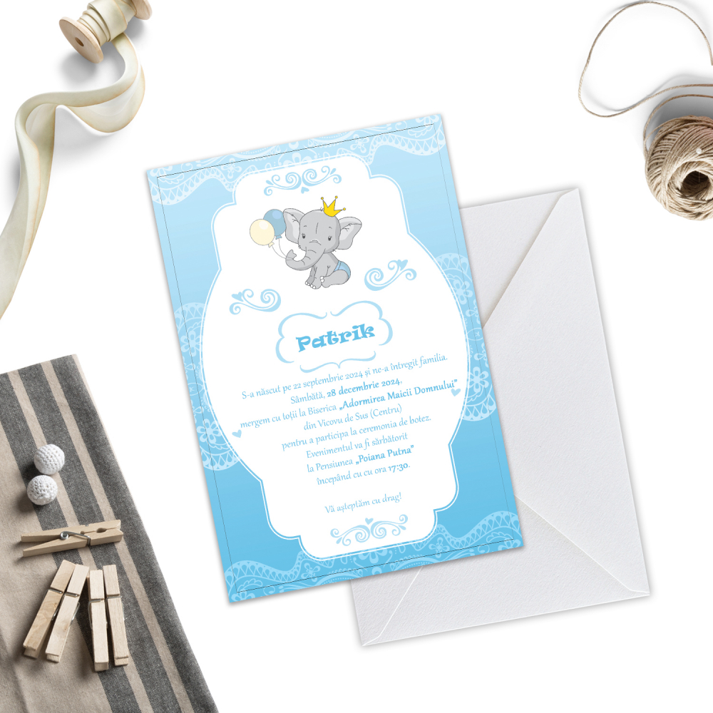 Invitație de Botez Elefantel Blue [1]