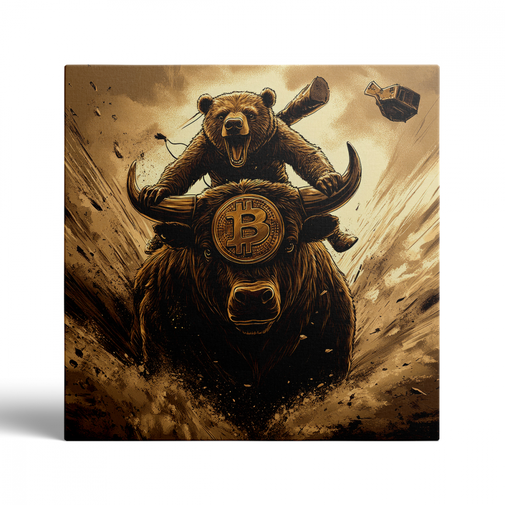 Tablou Canvas Bear Riding Bull [2]