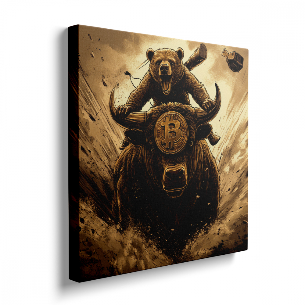 Tablou Canvas Bear Riding Bull [3]