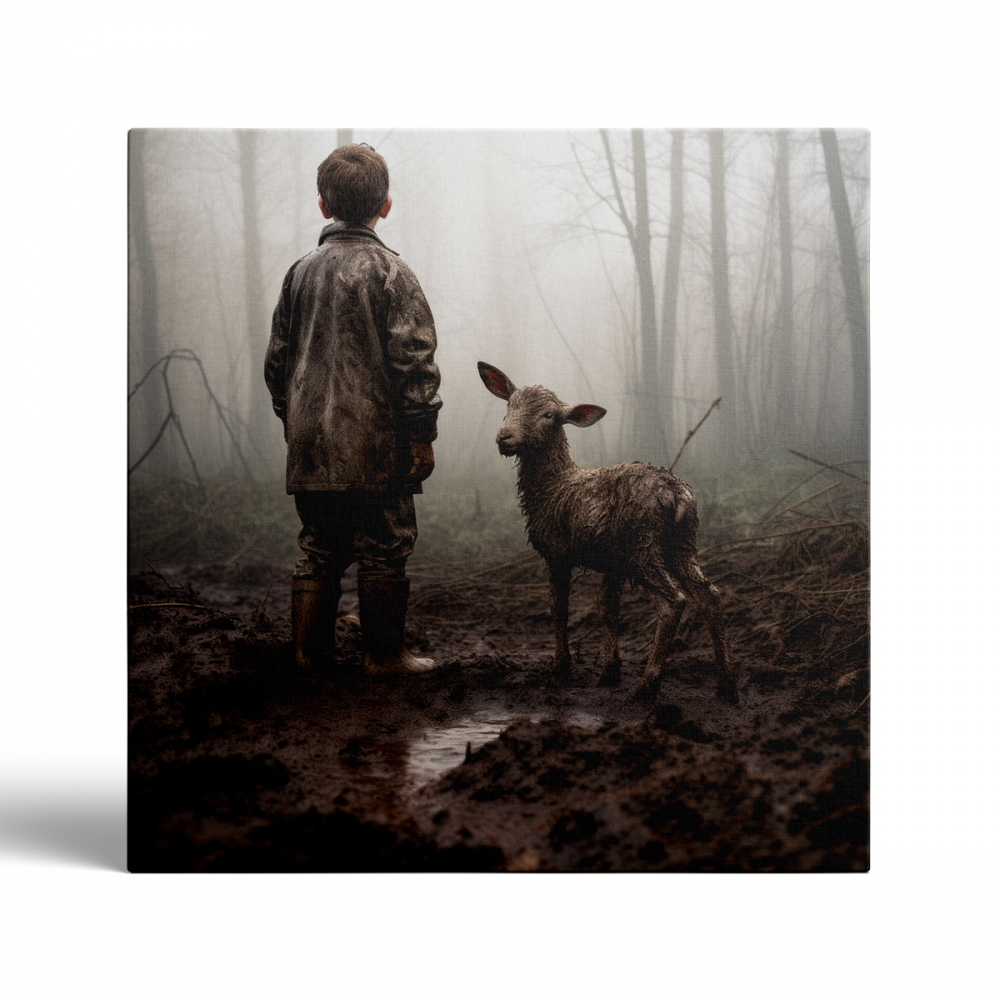 Tablou Canvas Boy and Lamb [2]