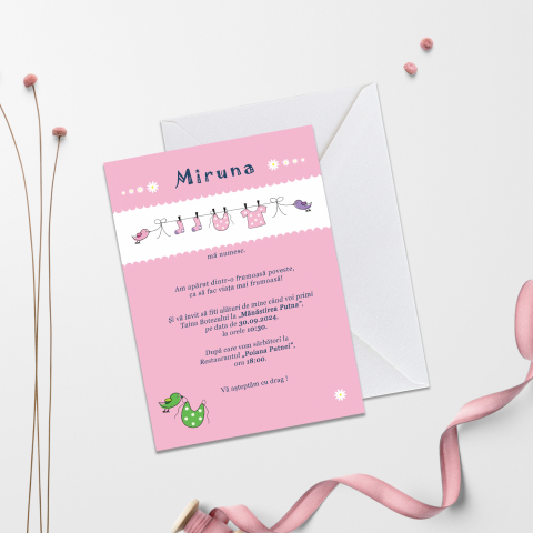 Invitatii de Botez Catalog damageStudio - Invitatie de Botez Roz