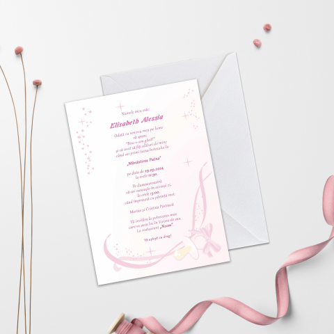 Invitatii de Botez Catalog damageStudio - Invitație de Botez Stelute Roz