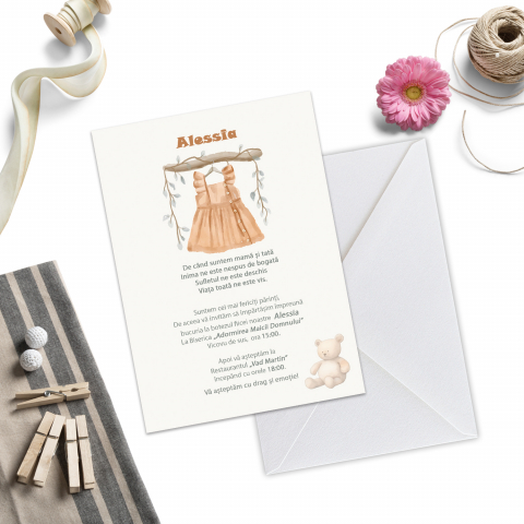 Invitatii de Botez Catalog damageStudio - Invitație de Botez Vintage Alessia