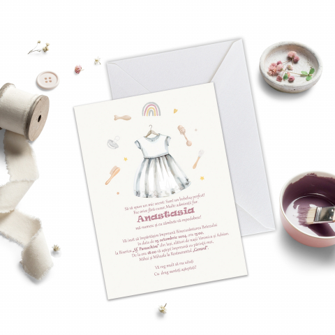 Invitatii de Botez Catalog damageStudio - Invitație de Botez Vintage Anastasia