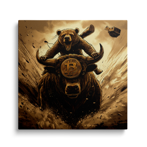 Tablouri Canvas Crypto si Financiar - Tablou Canvas Bear Riding Bull