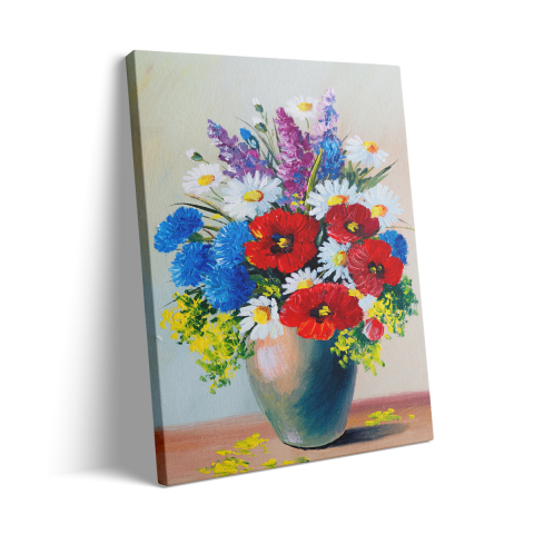 Tablou Canvas Blue and Red Flowers [2]