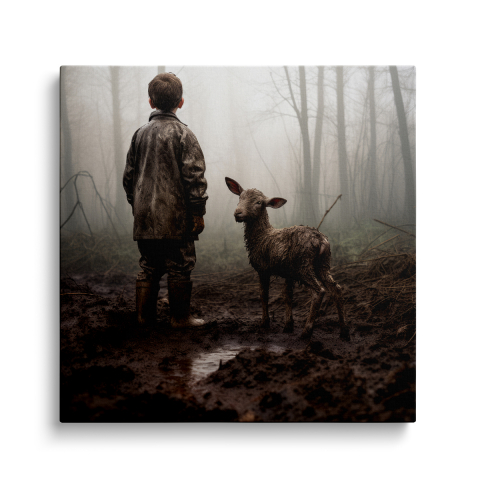 Tablouri Canvas Natura - Tablou Canvas Boy and Lamb
