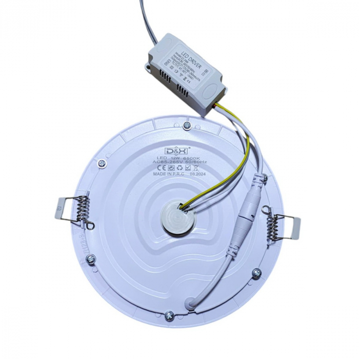 Aplică LED Slim Încastrată în Tavan, cu Senzor de Mișcare și Crepuscular, Ramă Metalică Albă, Ø168mm [4]