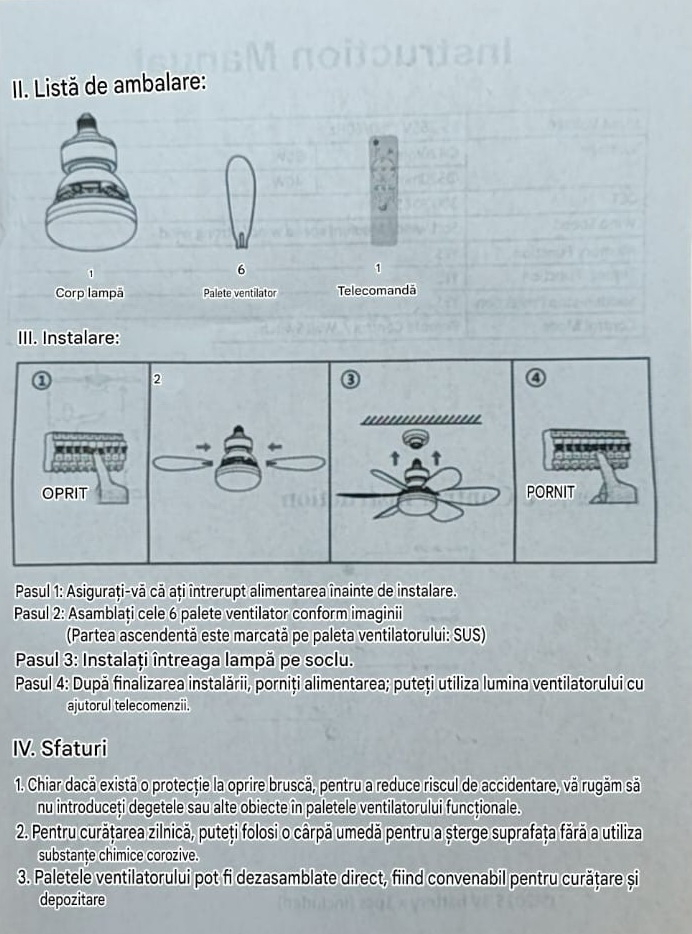 Ventilator de Tavan Inteligent cu Lumină LED și Telecomandă [12]