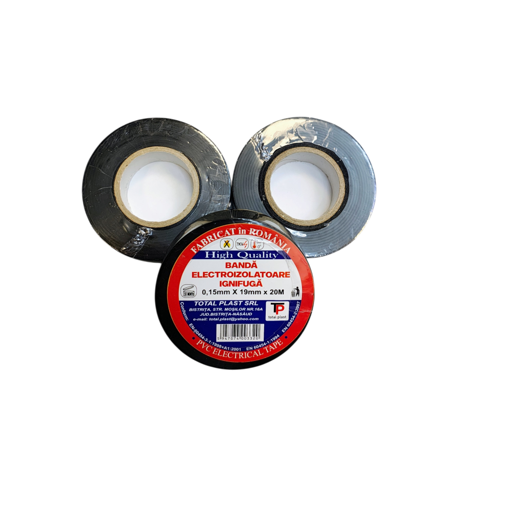 Bandă Izolatoare Ignifugă Neagră PVC 19 mm x 20 m Rezistență 7 kV [2]
