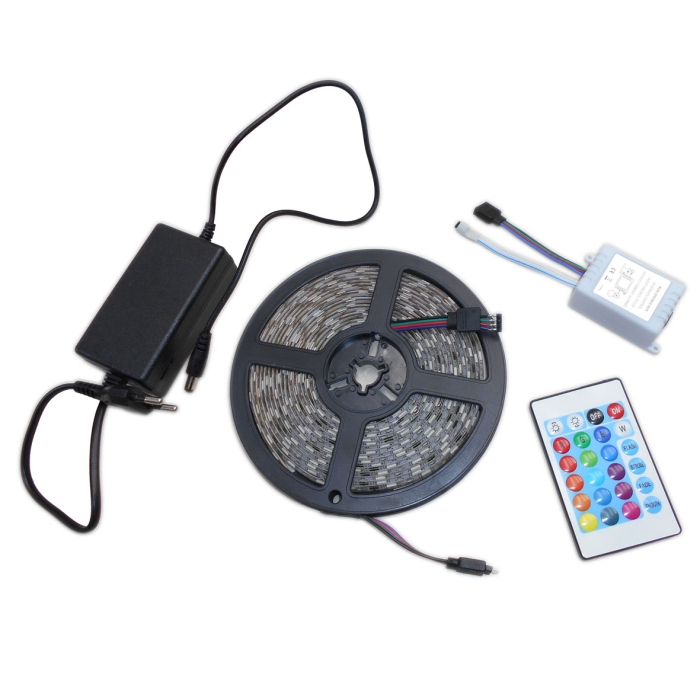 Banda LED cu silicon , cod 5050,Color RGB , cu telecomanda si alimentator, lungime 5 M [5]