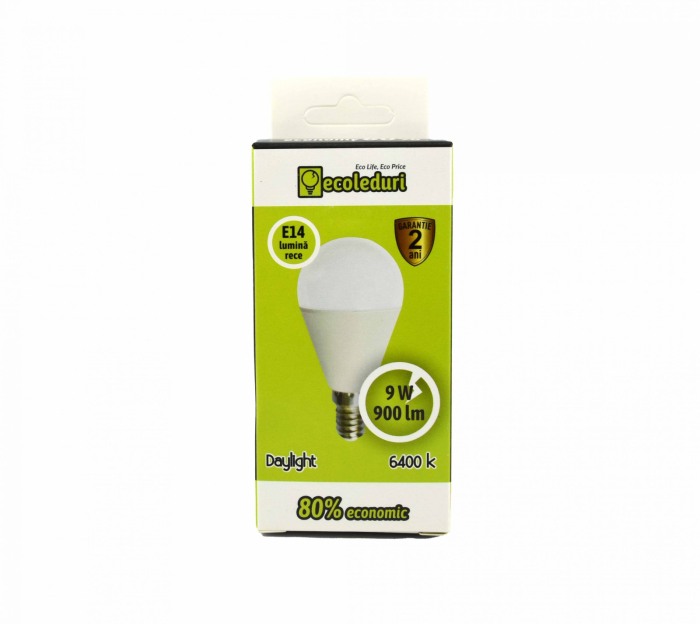 Bec E14 9W Sferic G45 Ecoled 6400K - Imagine produs en-gros [2]