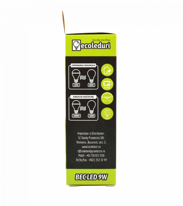 Bec E27 9W Lumanare C37 Ecoled 3500K - Imagine produs en-gros [4]