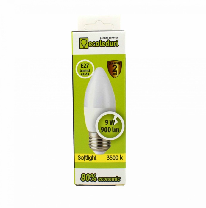 Bec E27 9W Lumanare C37 Ecoled 3500K - Imagine produs en-gros [2]