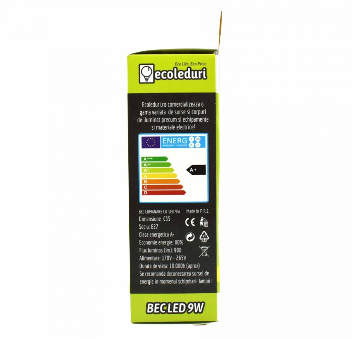 Bec E27 9W Lumanare C37 Ecoled 3500K - Imagine produs en-gros [3]
