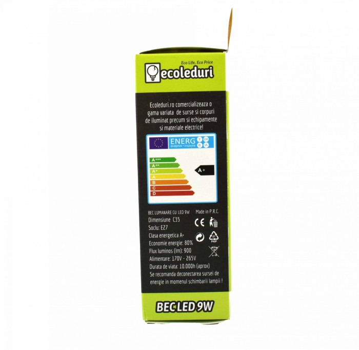 Bec E27 9W Lumanare C37 Ecoled 6400K - Imagine produs en-gros [3]