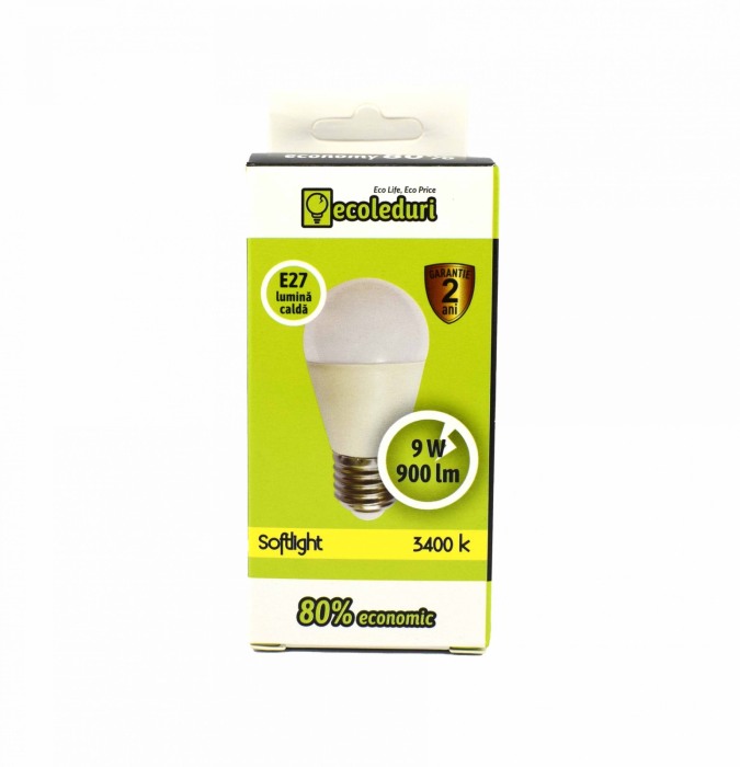 Bec E27 9W Sferic G45 Ecoled 3500K - Imagine produs en-gros [4]