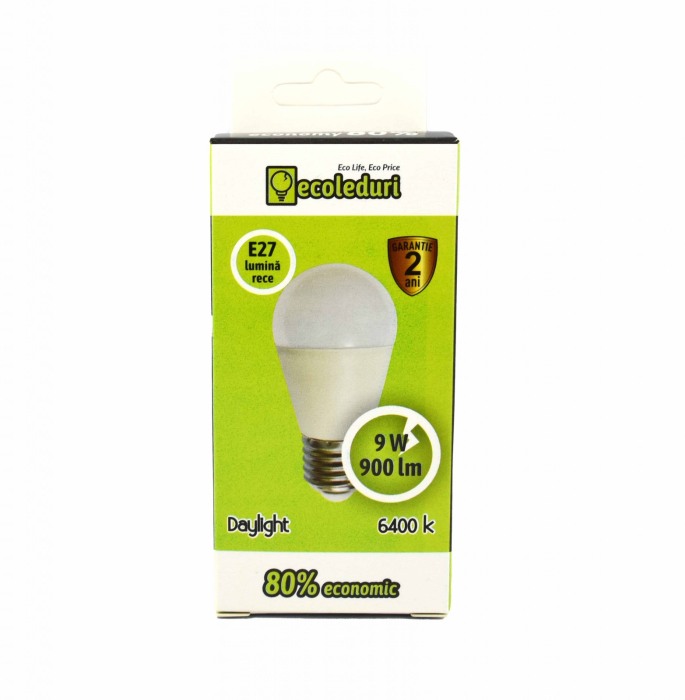 Bec E27 9W Sferic G45 Ecoled 6400K - Imagine produs en-gros [2]
