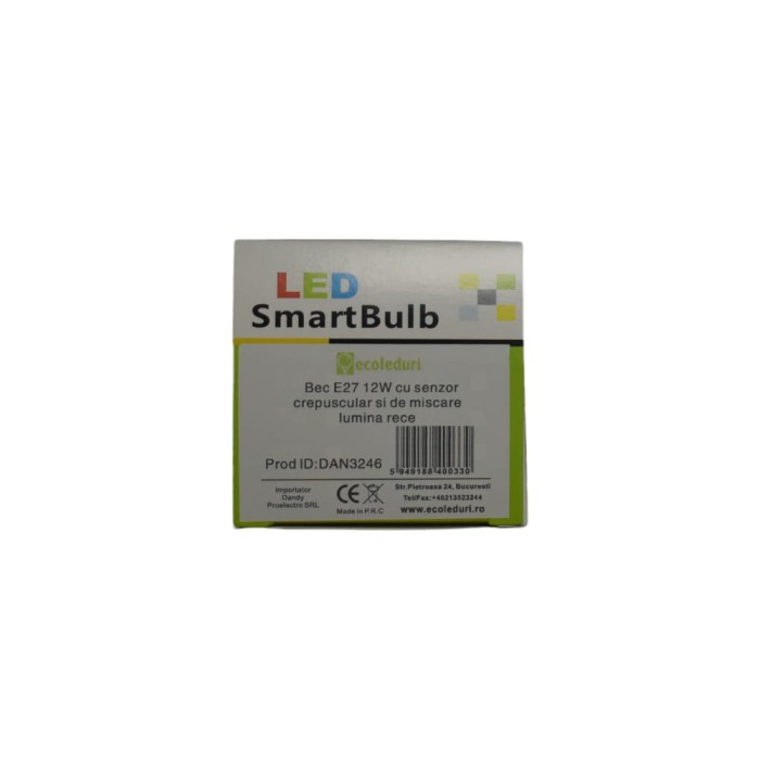 Bec LED Cu Senzor De Miscare Si Senzor De Lumina  E27 6500K Lumina Alb Rece Putere 12W - Imagine produs en-gros [3]
