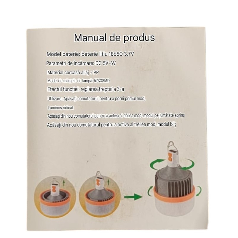Bec  LED tip lanterna  portabil S-9020 100w, indicator acumulator - Imagine produs en-gros [8]