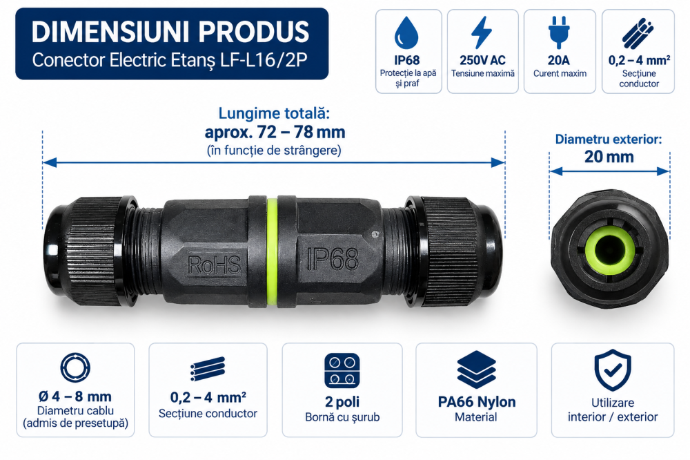 Conector electric IP68 3 poli pentru instalații exterioare [2]