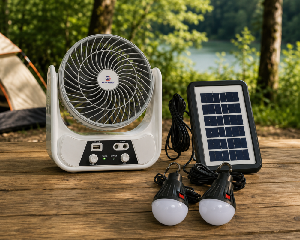 Ventilator Solar Reîncărcabil EP-606 6 Inch cu Panou Solar, 2 Becuri LED, Acumulator 3000mAh [2]