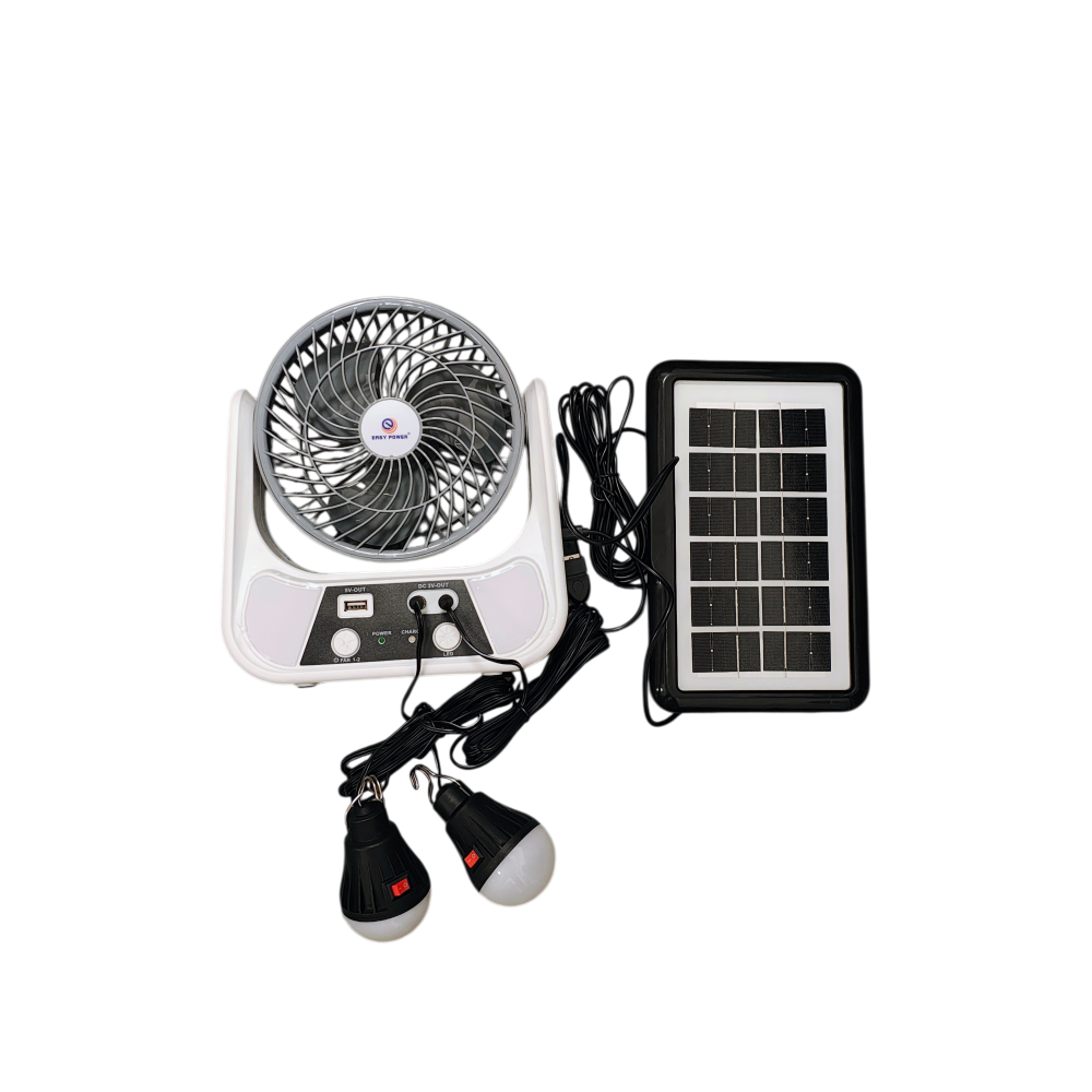 Ventilator Solar Reîncărcabil EP-606 6 Inch cu Panou Solar, 2 Becuri LED, Acumulator 3000mAh [6]