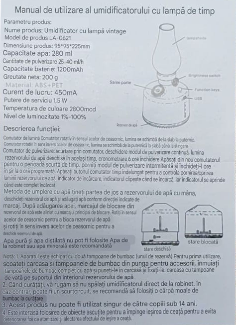 Difuzor de Aromă  tip lampa Retro  LA-0621  cu Lumină dimabila calda tip  Flacără - Imagine produs en-gros [5]