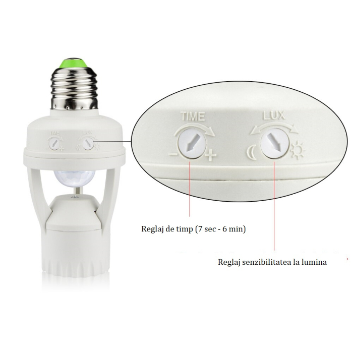 Dulie E27-E27 adaptor cu senzor de lumina si miscare 360Â° [3]